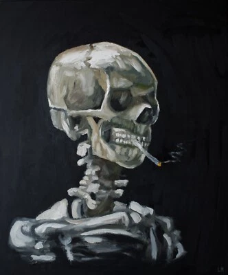 "Cráneo con cigarrillo" - Pintura al óleo después de Vincent Van Gogh Foto 1 de 4