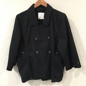 Old Navy Women XXL Jacket Black Button Trench Coat 100% Cotton Preppy 3/4 Sleeve - Picture 1 of 13