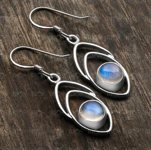 Natural Moonstone Earrings 925 Sterling Silver Drop Dangle Fishbone Gift Boxed - Picture 1 of 6