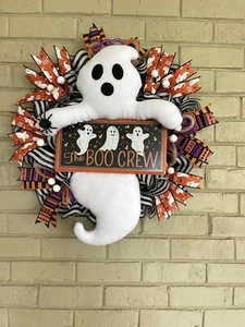 Halloween Ghost Wreath For Front Door Spooky Wreath Ghost Decor Boo Crew #1297 - Picture 1 of 8