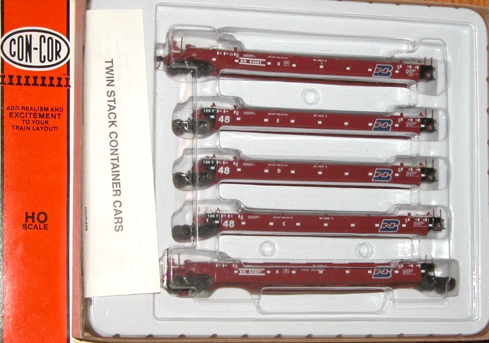 HO CON-COR 0001-001955(03) TWIN STACK CONTAINER 5 CAR UNIT BURLINGTON NORTHERN - Image 1 of 1