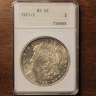 1921 S Morgan Silber Dollar getönte Farbe MS63 ANACS Seifenkiste ANA Halter Genie Lampe