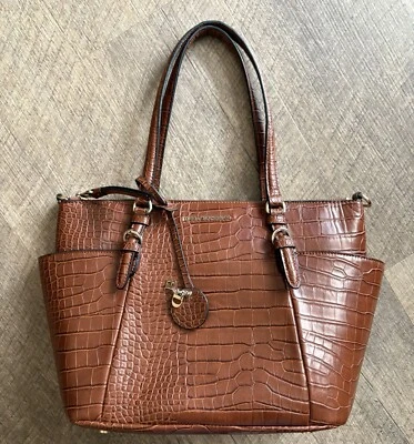 Bolso de Mano Dana Buchman Marrón Sillín Cocodrilo Bolsillos Laterales ¡Muy Bonito! Foto 1 de 4