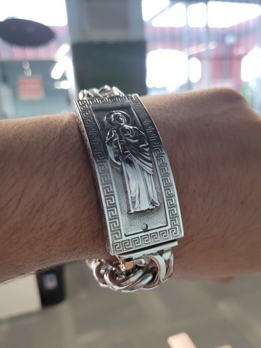 Bracciale Argento Sterling 925 Maglia Chino San Jude con Serratura Versace 8 5 pollici 16 mm