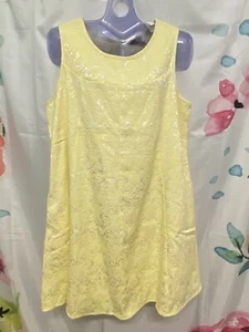 Simply Noelle Dress Shimmer Yellow Sleeveless Fit & Flare Damask Summer Dress XL - Picture 1 of 10