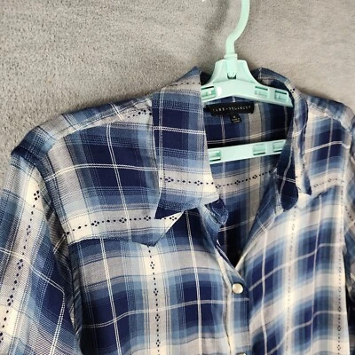 Jane And Delancey Mujer Perla A Presión Cuadros M Azul Blanco Suave Ligero Occidental Foto 1 de 4