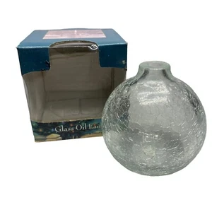 Traditions Hand Blown Glass Oil Lamp Round Ball Clear Crackle NEW Damaged Box - Picture 1 of 10