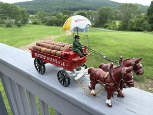 Vintage Cast Iron SCHULTZ BEER & Ale Horse Drawn Wagon Advertising -24 Barrells - Picture 1 of 17