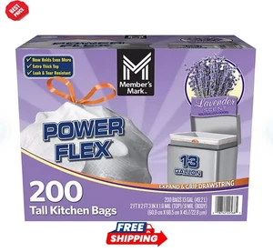 Member's Mark Power Flex 13-Gallon Tall Kitchen Trash Bags Lavender 200 ct - Picture 1 of 6