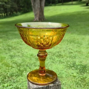 Vintage MCM Amber Glass Candy Dish Compote Indiana carnival Glass Patterned - Picture 1 of 10