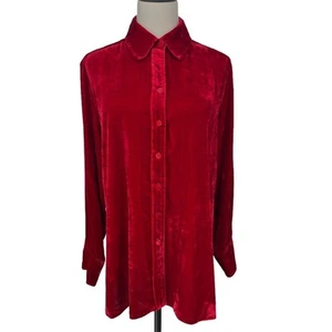 NWT John Mark Women's M Red Velvet Collared Long Sleeve Shirt Celebration - Picture 1 of 13