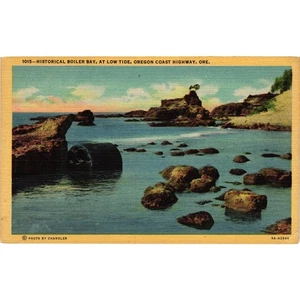 Vintage Linen Postcard Historical Boiler Bay Oregon Coast Highway - Picture 1 of 2