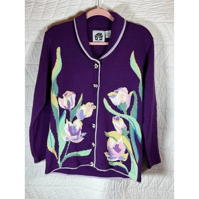 Suéter de punto Storybook vintage para mujer pequeño casa de playa abuela cárdigan Foto 1 de 4