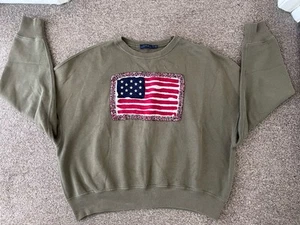 Womens POLO RALPH LAUREN Khaki Olive American Flag Indiana Sweatshirt UK 8 10 12 - Picture 1 of 8