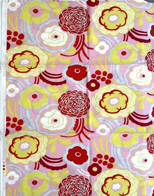 RARE Alexander Henry Fabric Mocca Pink Red Yellow Blue Fabric 3/4 Yard - Image 1 of 2