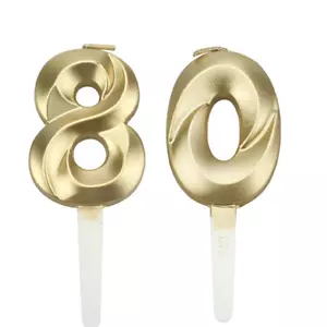 GOLD CLASSIC JOINT AGE NUMBER CANDLES HAPPY BIRTHDAY CAKE TOPPER 80 80TH - Picture 1 of 5