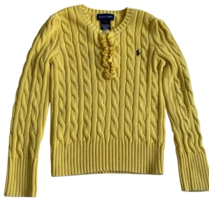 Ralph Lauren Girls Sweater Size 6 Yellow Cable Knit Sweater with Quarter Button - Picture 1 of 4