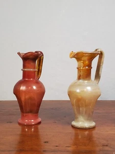 Due rari vasi in miniatura Neker vetro Israele soffiato a mano adesivo vintage lamina oro - Foto 1 di 12