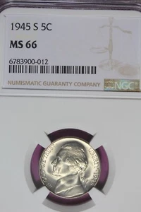 1945 S- NGC 5C MS66 JEFFERSON NICKEL #B44905 - Picture 1 of 2