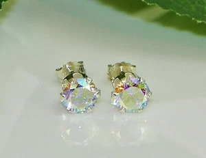 Mercury Mystic Topaz Round Sterling Silver Stud Earrings FREE BOX - Picture 1 of 9