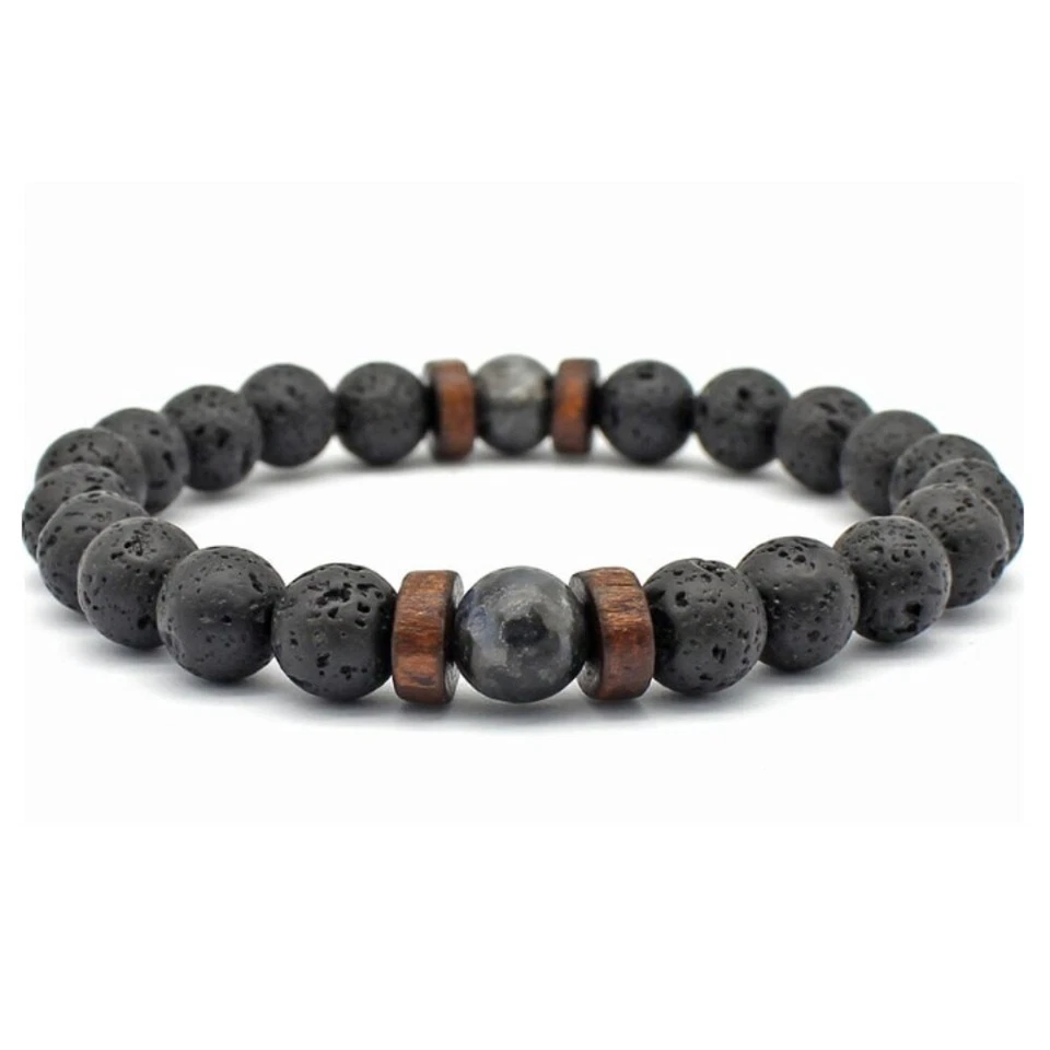 Zense - Pulsera ajustable cuentas de ónix y magma negro liso para hombre ZB0342 - Imagen 1 de 4