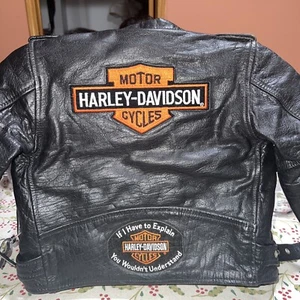 Unisex Kids Size 2-6 Leather Harley Davidson Motorcycle Jacket Zipper Belts - Picture 1 of 24