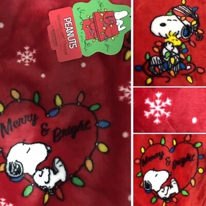 Peanuts Snoopy Christmas Lights Berkshire Blanket VelvetSoft Throw Woodstock Red - Picture 1 of 9