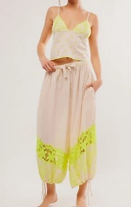 FREE PEOPLE Day Glow Joggers WOMENS MEDIUM Neon Embroidered Trim DROP CROTCH - Picture 1 of 13