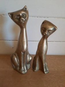 2 X Brass Cat Figurine Siamese Kitty Ornament - Picture 1 of 8