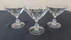 Tiffin-Franciscan Champaign or Sherbet Glass Leaf & Flower Cuts Set of 3 Mint - Picture 1 of 16