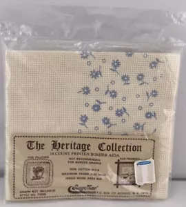 Raymar Aida Fabric Heritage Collection Light Blue Floral Print 14 Count 15”X15” - Picture 1 of 2