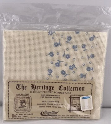 Raymar Aida Fabric Heritage Collection Light Blue Floral Print 14 Count 15”X15” - Image 1 of 2