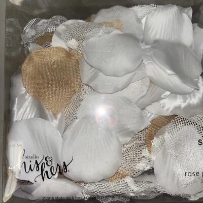 New~Studio HIS & HERS White & Beige Rose Petals 300 Count Rustic Lot Of 2 - Image 1 of 4