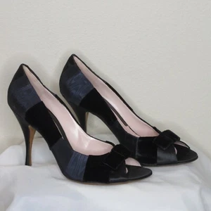 Moschino Women's Striped Bow Accent Pumps Blue/Black SZ 38.5 US 8.5 4" Heel NIB - Picture 1 of 24