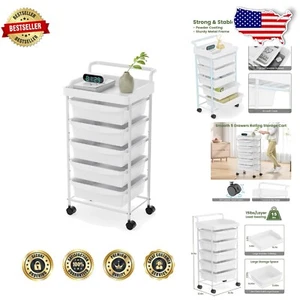 Versatile 5 Tier Drawer Organizer Cart with Lockable Wheels for Home or Office - Picture 1 of 10
