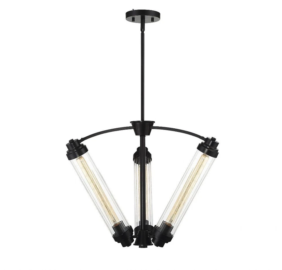 Savoy House Pendant 3-Light Chandelier Pike Glass Shades 1-16001-3-44, Bronze - Image 1 of 4