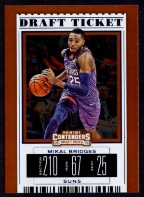 2019-20 Panini Contenders Draft Picks Ticket Blue Foil Mikal Bridges Phoenix - Image 1 of 2