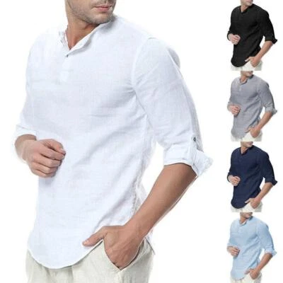 Camisas de Hombre de Vestir de Hilo de Elegantes Para Camisetas Manga Larga - Image 1 of 4