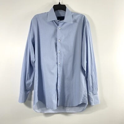 Camisa de vestir David Donahue para hombre 15,5 34/35 azul abotonada manga larga medallón Foto 1 de 4