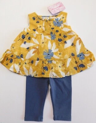 Tommy Bahama Baby Girl Top & Leggings Gold Blue SIZE 3-6M Cotton Poly NEW - Image 1 of 4