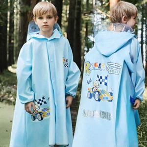 Kids Boys Girls EVA Hooded Raincoat Rain Poncho Age 6-18 years Pink Blue Yellow - Picture 1 of 8