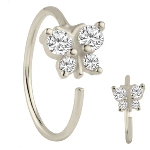 Sterling Silver 925 Butterfly Cz Silver, Gold, RoseGold Nose Hoop Ring 20G 10MM - Picture 1 of 16