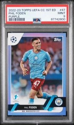 PHIL FODEN * PSA 9 * PURPLE /30 * 2022-23 TOPPS UEFA CC 1st ED. #47 MAN CITY - Image 1 of 2