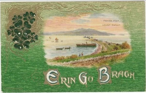 Vintage Postcard St. Patrick's Day Fahan Pier Lough Swilly Gold Trim - Picture 1 of 2