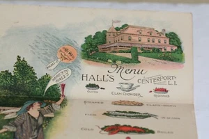 Hall's Centerport Restaurant Long Island NY Werbung Menü Faltpostkarte - Bild 1 von 7