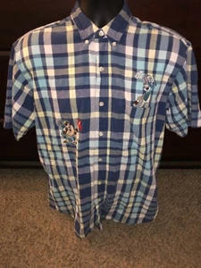 Warner Bros Taz Mens Multicolor Check Button Up Short Sleeve Shirt Size Medium - Picture 1 of 8