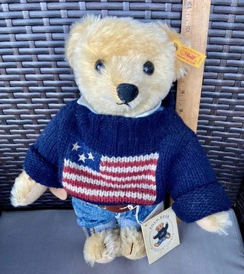 Steiff 1993 The American Flag Ralph Lauren Polo Bear Completo todas las etiquetas ¡RARO! Foto 1 de 4