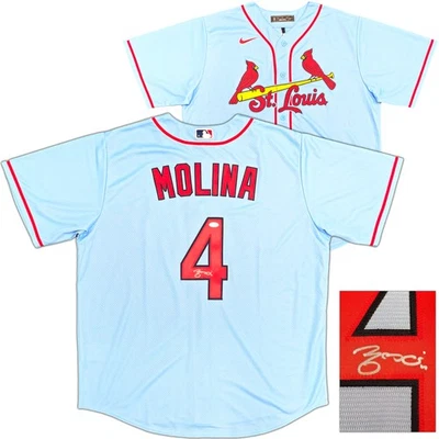 Camiseta Nike azul claro firmada por Yadier Molina de los Cardenales de San Luis talla XL JSA Foto 1 de 4