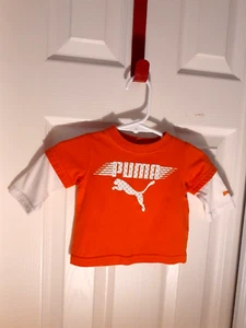 Puma Boys Long Sleeve T-Shirt Orange with white sleeve Sz 0-3M  3 snaps in back - Picture 1 of 7