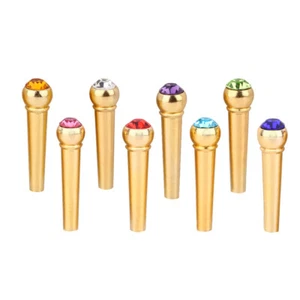 6 Stück Akustikgitarre Stegpins Messing Stegpins mit Kristallglas Punkt Dekor - Bild 1 von 7